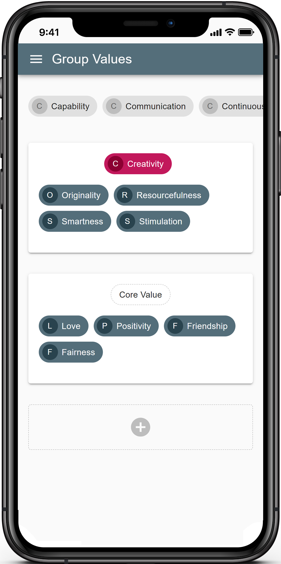 Screenshot of value assessment process